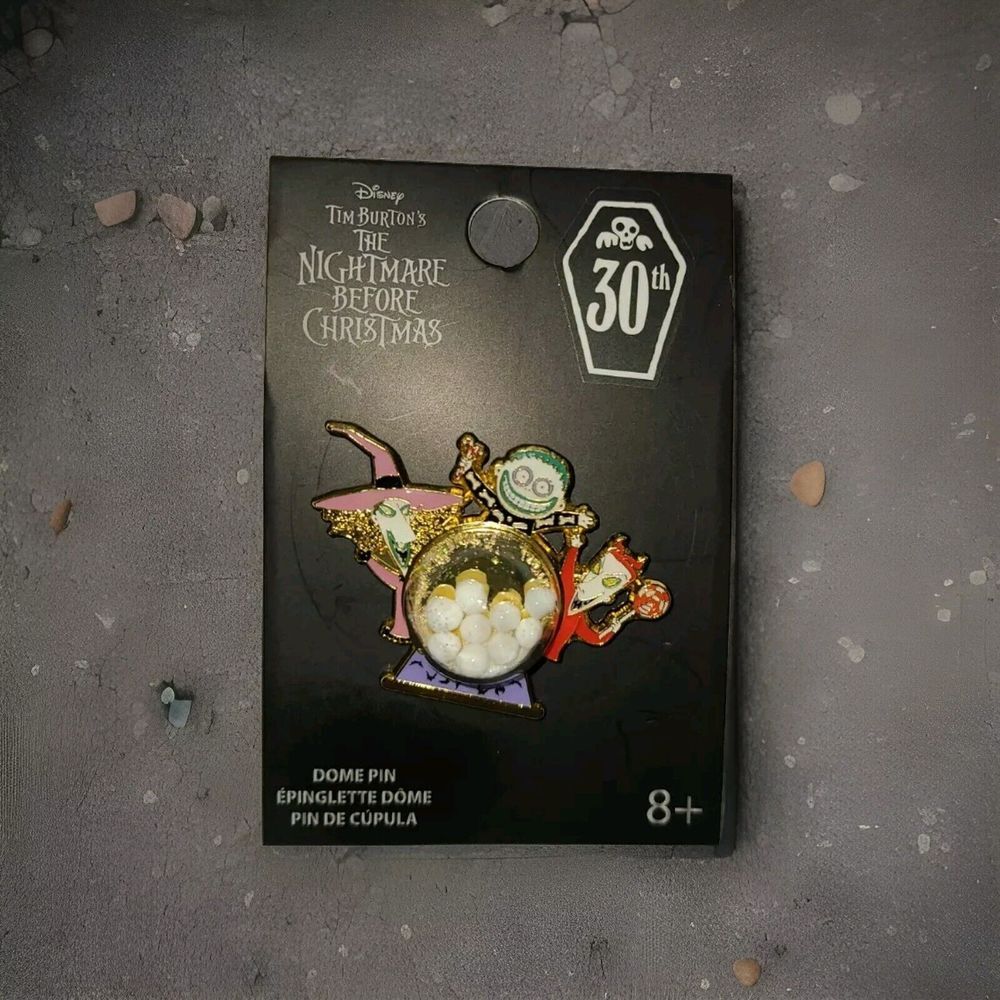 Loungefly Disney Nightmare Before Christmas Lock Shock Barrel Snow Globe Pin NWT